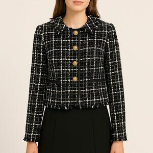 Walter Baker Women's Frayed Hem Tweed Blazer Metallic Threads Gold Button XS